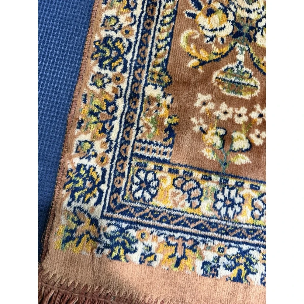 Vintage 70s Wall Hanging Tapestry Floral Vibrant Mid Century Cottage Copper Blue